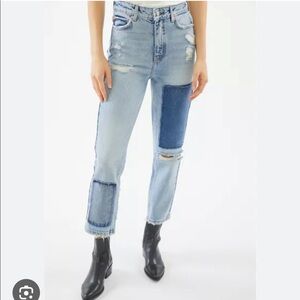 Urban Outfitters Slim Straight High Wasted Patchwork Ripped Jean